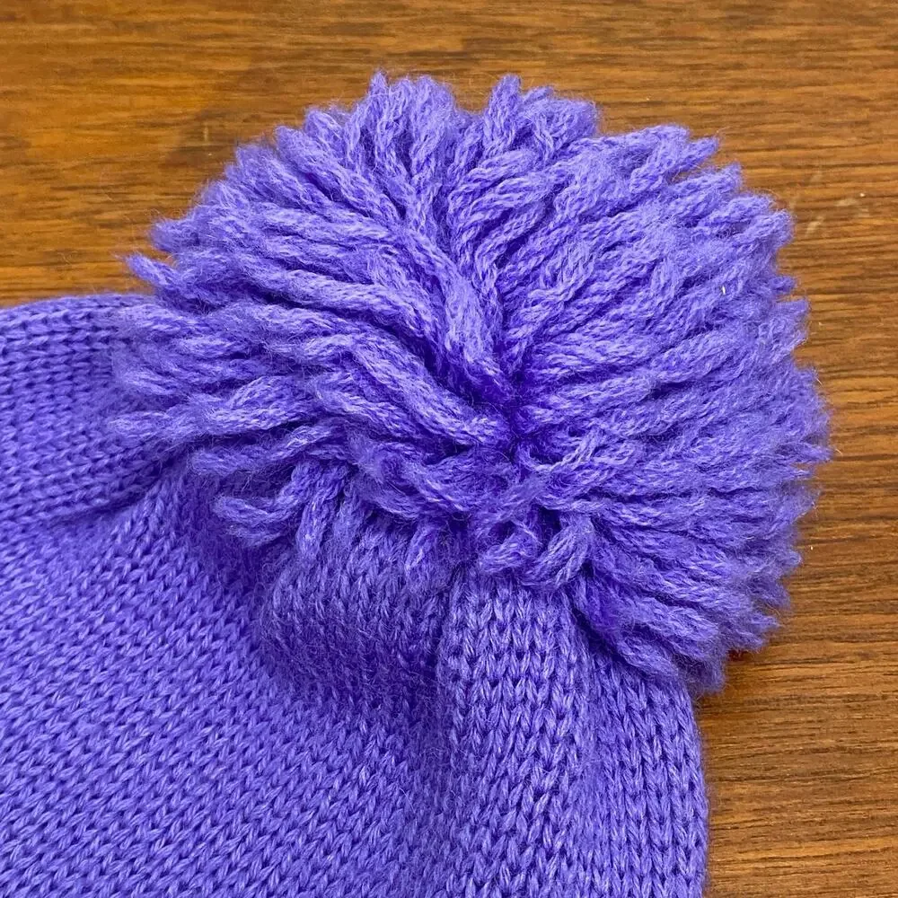 Vintage Meister 100% Wool Knit Pom Beanie Purple Blue‎ Striped Ski Hat Hong Kong